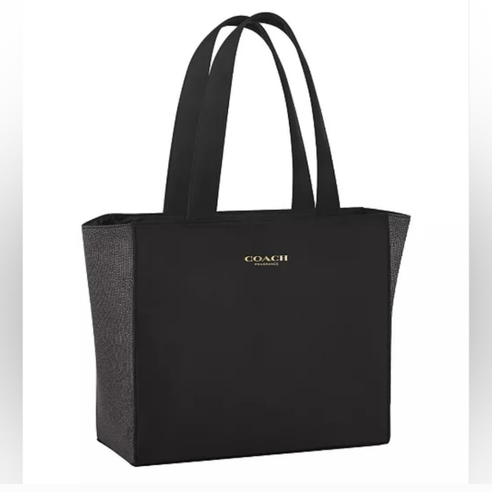 Large Coach Fragrance Black Satin & Gold Holiday Shimmer Tote Bag Shopper